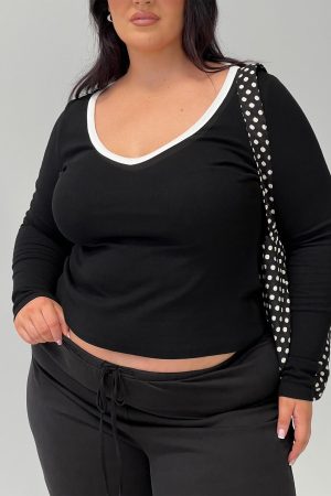 Baseline V Neck Long Sleeve Top Black / White Curve