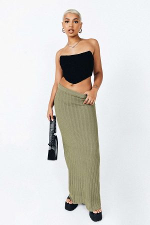 Belle Knit Maxi Skirt Khaki
