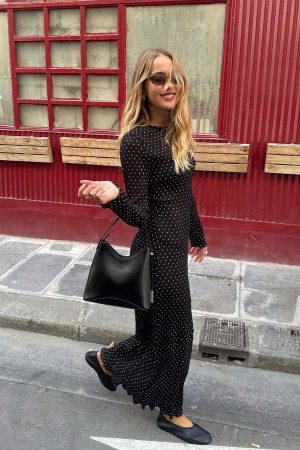 Haven Long Sleeve Maxi Dress Noir Polka