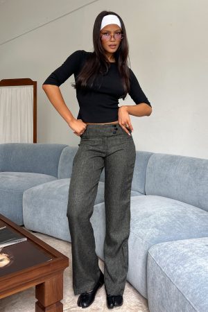 Karola Asymmetrical Buckle Pants Grey