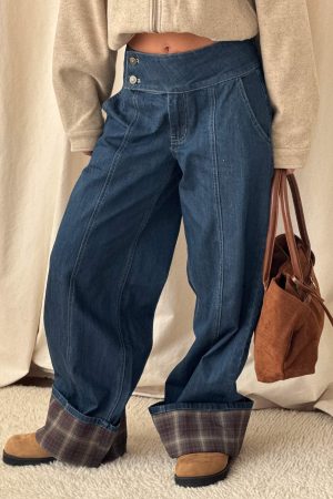 Nikoletta Foldover Jeans Dark Wash / Check