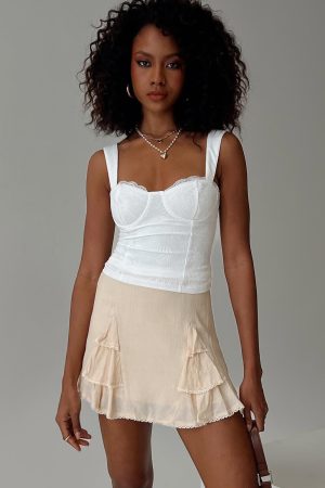 Foalie Ruffle Mini Skirt Beige