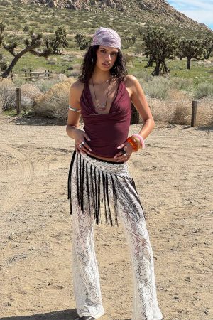 Rosadonna Lace Flare Pants Cream