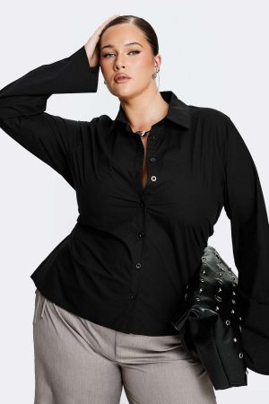 Eryx Tie Back Button Up Top Black Curve