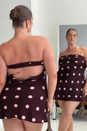 Phillipa Mini Dress Plum / Pink Polka Dot Curve
