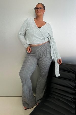 Baleigh Cable Knit Foldover Pants Grey Curve