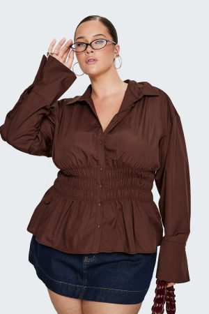 As You Are Shirred Button Up Top Chocolate Curve