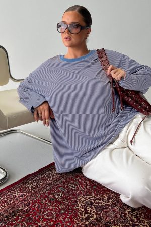 Marlah Long Sleeve Top Blue Stripe Curve