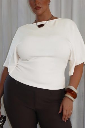 Arazia Cinched Short Sleeve Top White Curve