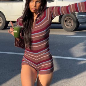 Jamima Long Sleeve Knit Playsuit Multi Stripe