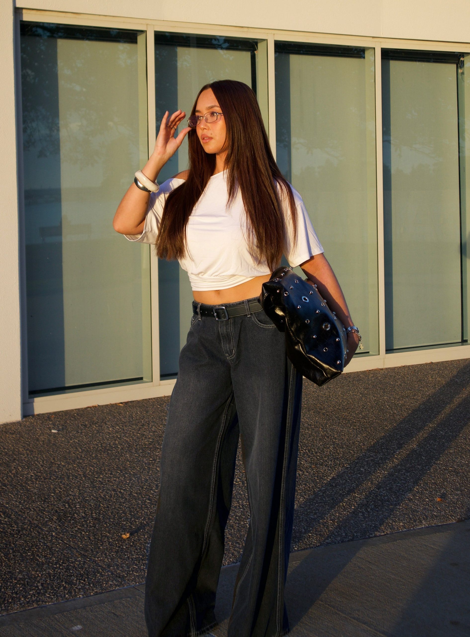 Ramos Low Rise Wide Leg Jeans Dark Grey Wash - Image 9