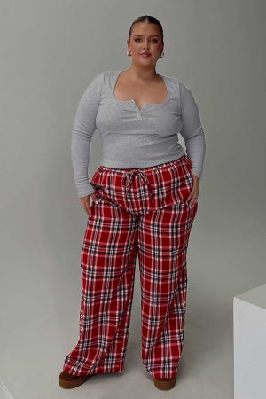 In The Morning Sleep Pant Red Check Curve