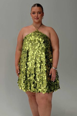 Fluorescents Halter Mini Dress Green Curve