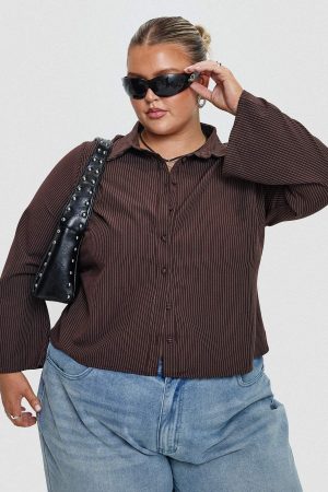 Anni Pinstripe Shirt Brown Curve
