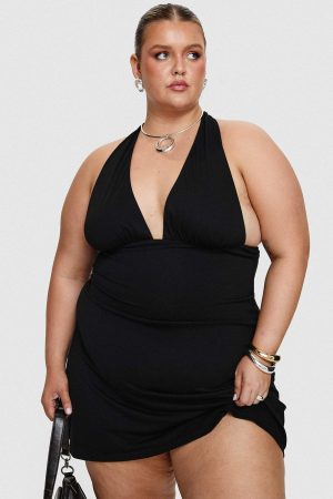 Tinisie Halter Mini Dress Black Curve