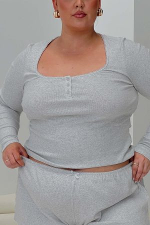Sleepytea Rib Sleep Long Sleeve Top Grey Curve