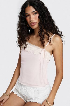 Ashlen Lace Trim Asymmetrical Top Pink