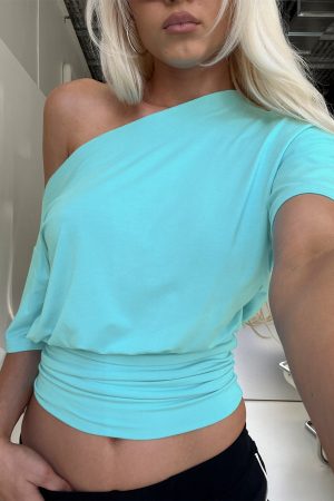 Ashlinn Off Shoulder Drapey Top Turquoise