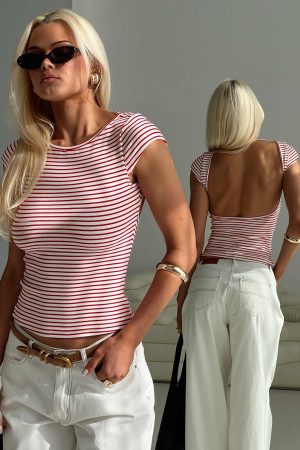 Drives Me Crazy Backless Top Red Stripe