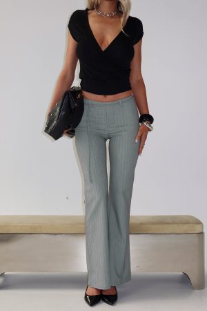 Joanah Tie Waist Pant Grey Pinstripe