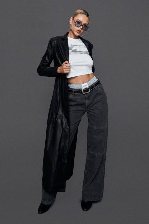 Speak Easy Long Line Faux Leather Coat Black