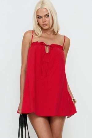 Loveless Strappy Babydoll Mini Dress Red