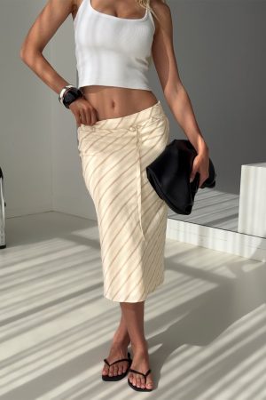 Asmara Tie Side Midi Skirt Yellow Stripe