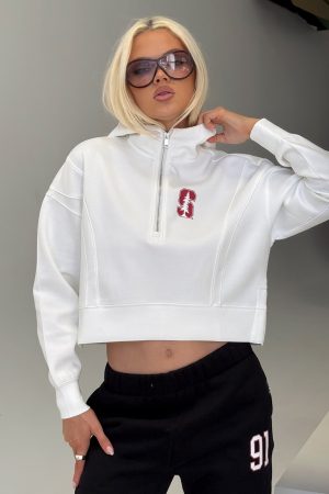 Stanford Buttersport Half-zip Hoodie White