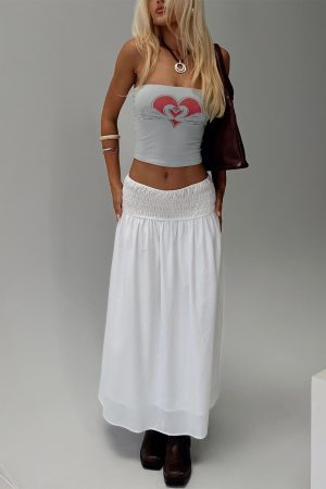 Small Towns Shirred Midi Skirt White