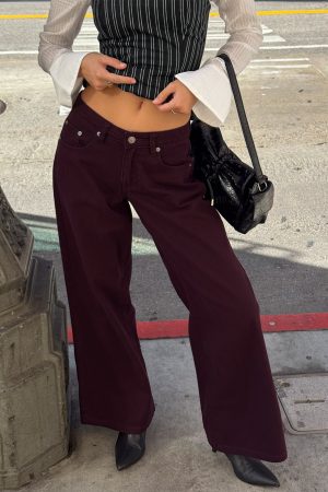 Big News Mid Rise Wide Leg Jeans Currant