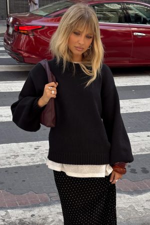 Harmony Balloon Sleeve Knit Sweater Black