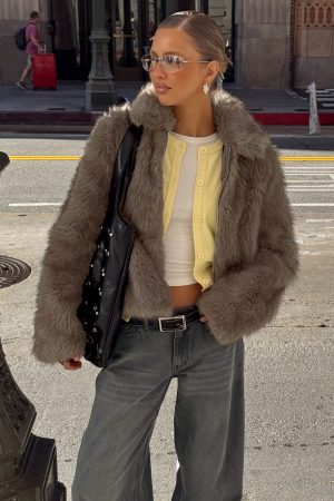 Kimberli Faux Fur Collared Jacket Brown