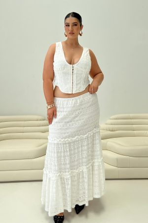 Buttacupe Lace Maxi Skirt White Curve