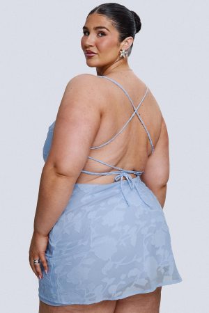 Celena Mini Dress Light Blue Burnout Curve