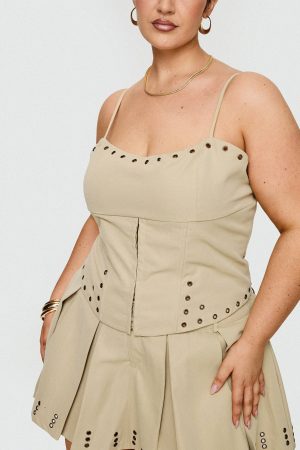 Alinzia Eyelet Corset Top Beige Curve