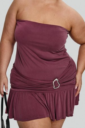 Love Lingers Strapless Mini Dress Burgundy Curve