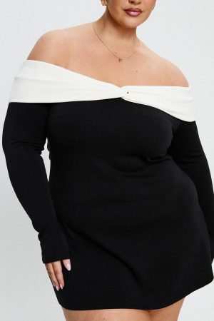 Distractions Off Shoulder Long Sleeve Mini Dress Multi Curve