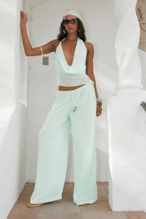 Distinction Chiffon Pants Aqua