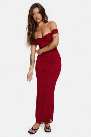 Anabeila Strapless Frill Maxi Dress Red