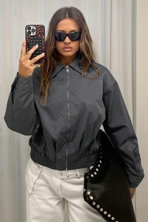 Call You Up Bomber Jacket Charcoal