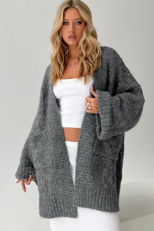 Paisleigh Cable Knit Cardigan Charcoal
