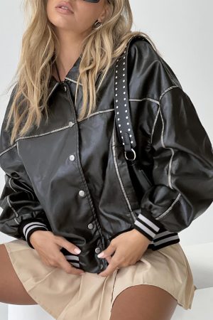Cordae Faux Leather Jacket Washed Black