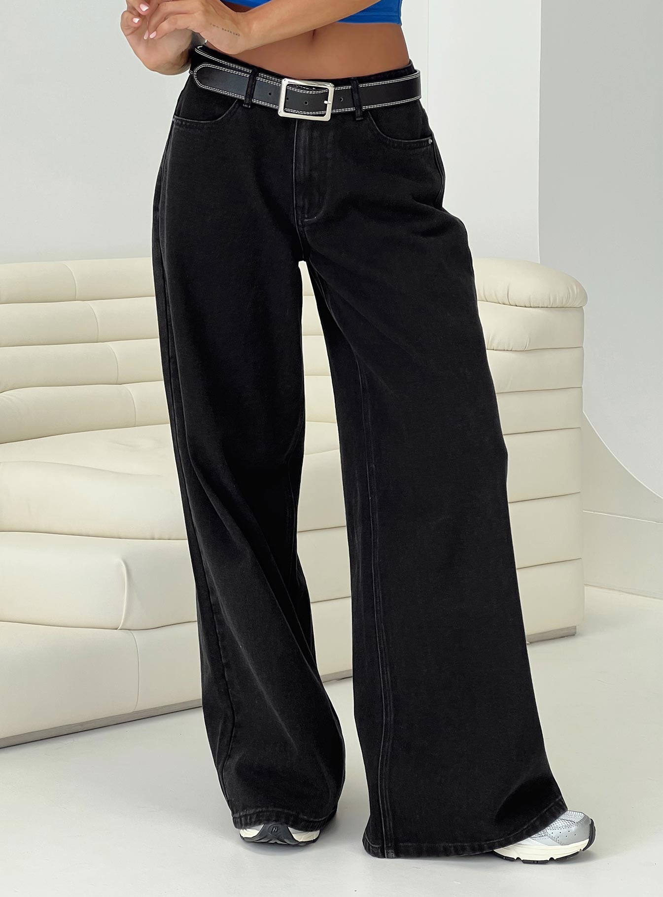Naylor Mid Rise Wide Leg Jeans Washed Black Tall - Image 10