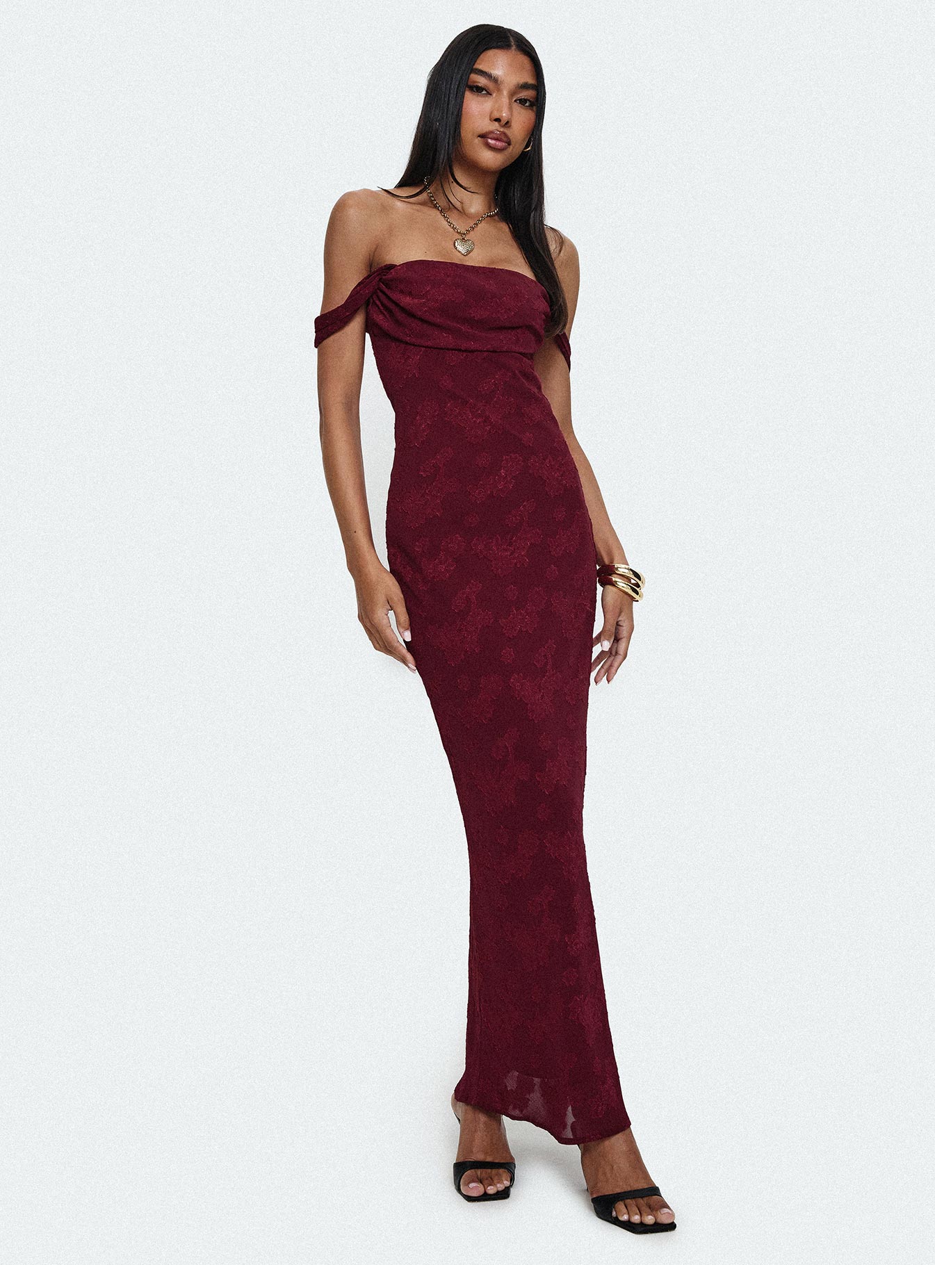 Azura Off The Shoulder Maxi Dress Burgundy - Image 2