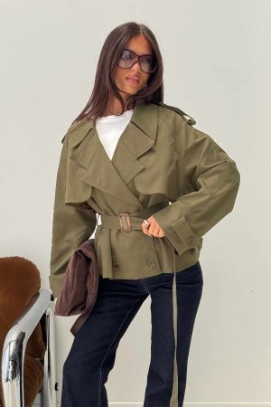 Eldora Cropped Trench Coat Green