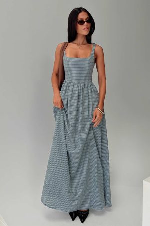 Cartmel Check Maxi Dress Navy