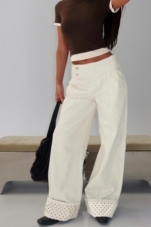 Nikoletta Foldover Jeans Cream / Polka