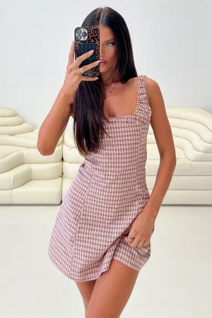 Denley Cinched Mini Dress Pink Check