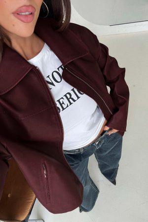 Napoleon Faux Leather Jacket Burgundy