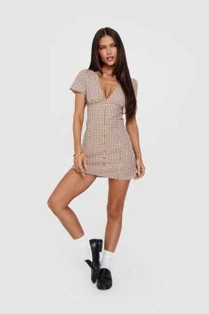 Loveliness Playsuit Brown Check Petite